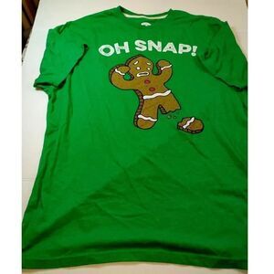 Holiday Times Men's Green "Oh Snap" Gingerbread Tee - L